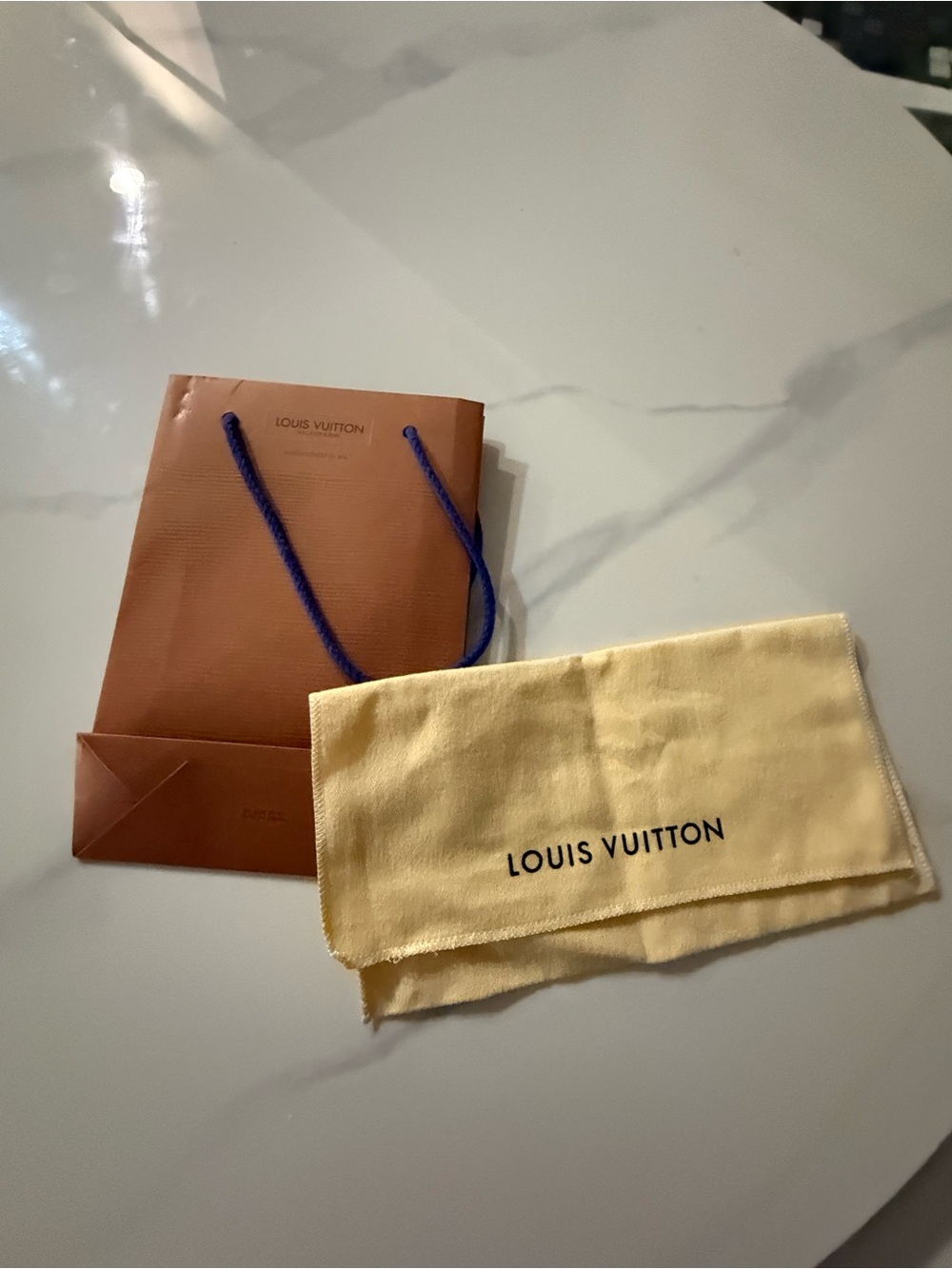 Louis Vuitton Brown Shopping Bag with Yellow Dust Cover and Blue Handles